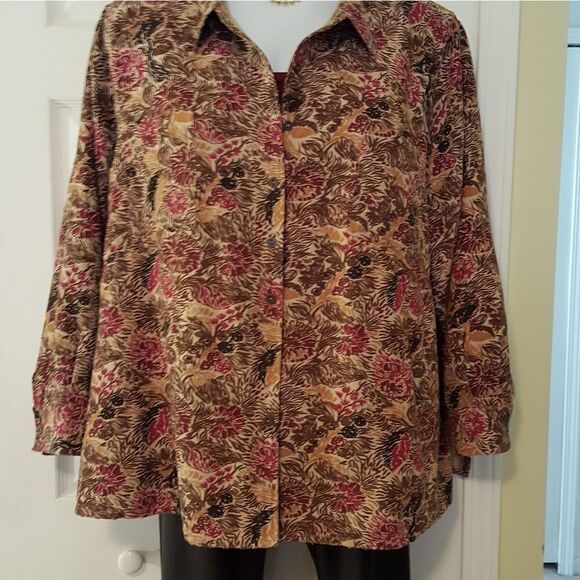 #368 Liz & Me Floral long sleeve button up Top,sze.3X - Picture 2 of 4